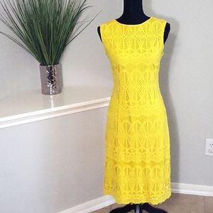 🚩2 for $25 Sharagano Yellow Lace-like Overlay Dress